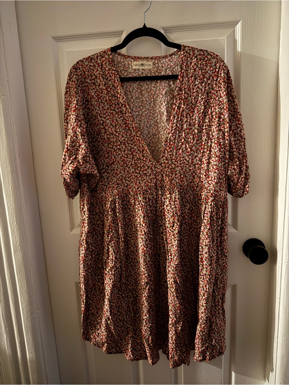 NATURAL LIFE Red Multi Floral V-Neck Midi Dress
